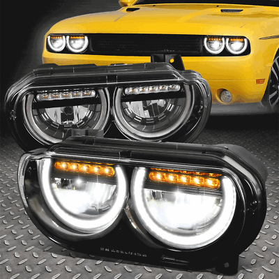 Для 08-14 фар Dodge Challenger Sequential Signal LED U-Halo DRL Черный