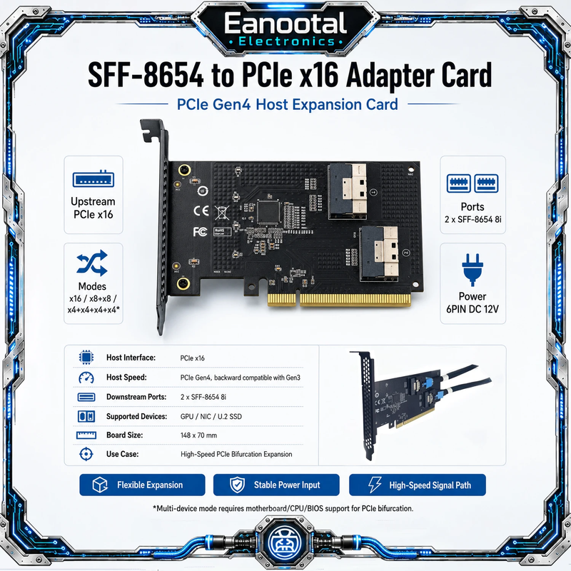 External Splitter Card PCI-E to SFF-8654 8i Adapter Card SlimSAS 4.0  Graphics C