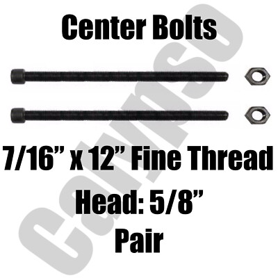 Leaf Spring Center Bolt - 7/16 x12 (PAIR) Fine Threaded Leaf Bolts with Nuts
