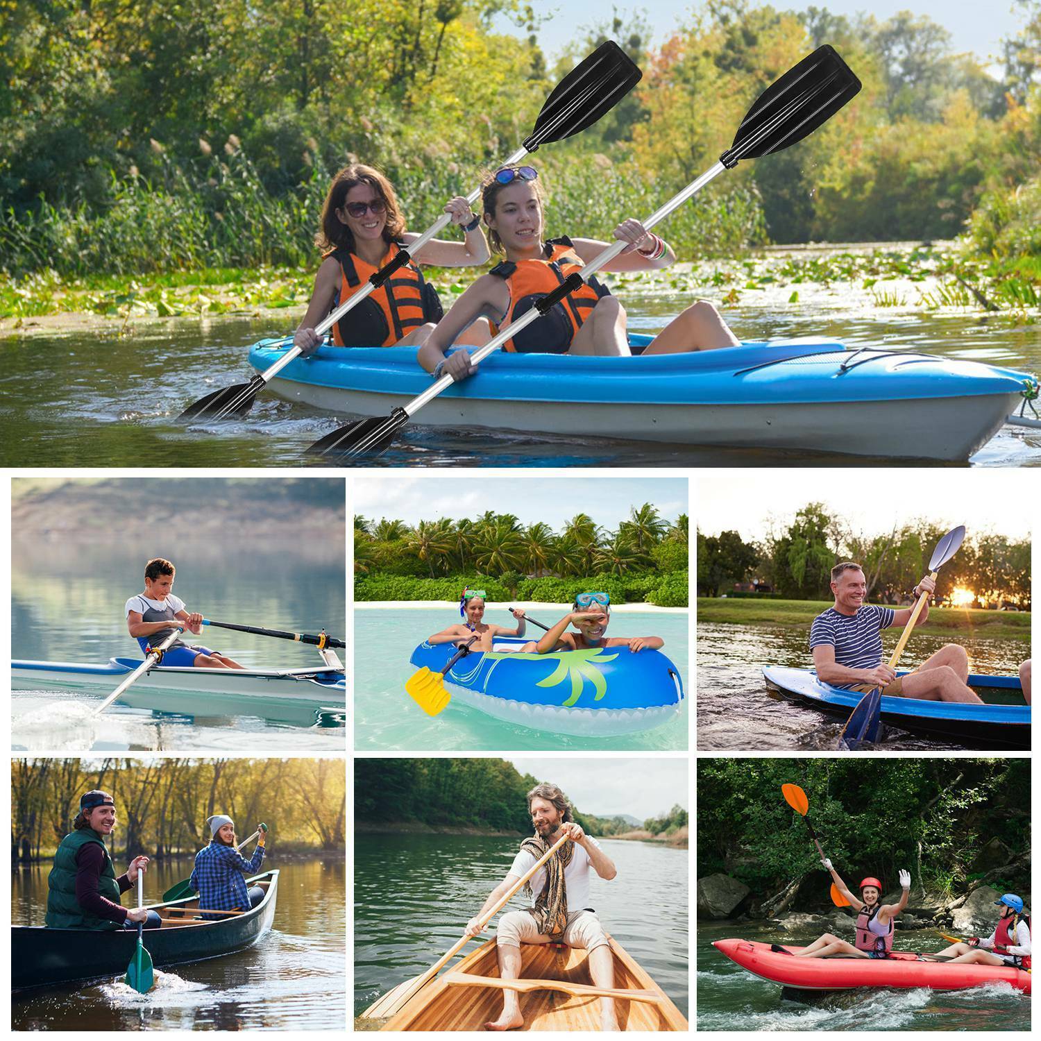 2PCS Kayak Paddles Aluminum Alloy Detachable Canoe Paddle Boat Oars for Boating
