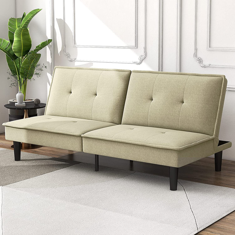 Futon Sofa Bed Modern Linen Fabric Convertible Folding
