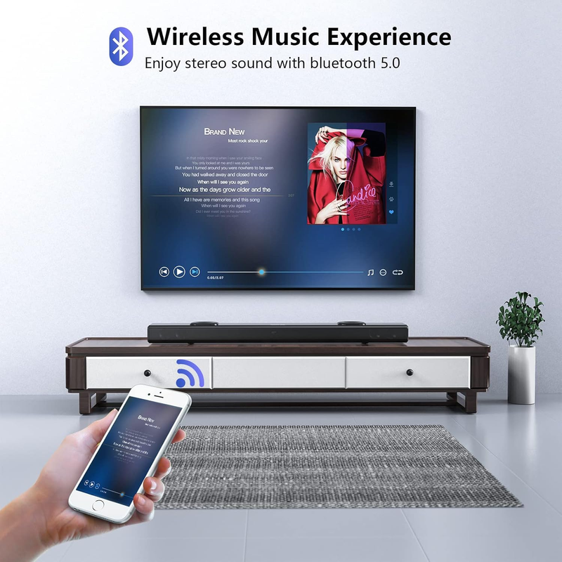 Sound Bar for TV, 38 Inch Soundbar with Dual Built-In Subwoofer, 90W Wired & Wir