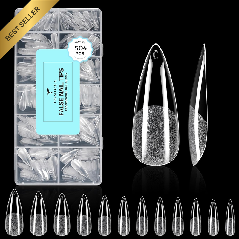 Long Stiletto Shaped Nail Tips, 504PCS Half Matte Soft Gel Tips, No File Needed,
