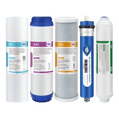 5-Stage 75 GPD Reverse Osmosis System RO Water Filter Replacement 1/2/3-Year Set