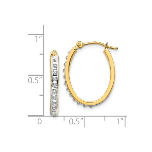 Pre-owned Goldia 14k Yellow Gold Round Diamond Small 19mm Oval Hinged Hoop Earrings 0.01 Ct.