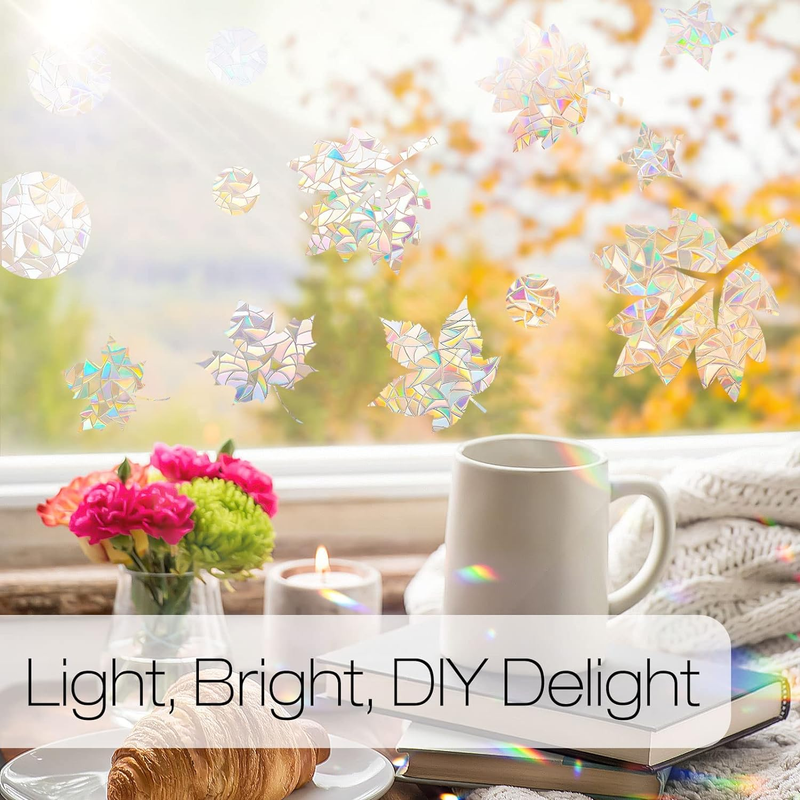 Rainbow Window Films for Privacy, 3D No Glue Decorative Window Clings, UV Blocki