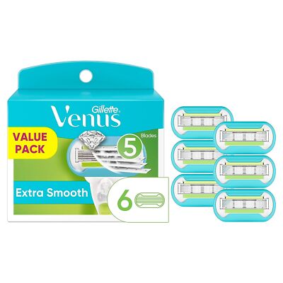 NEW Gillette Venus Extra Smooth Extra Doux Value Pack 5 Blades 6 Cartridges