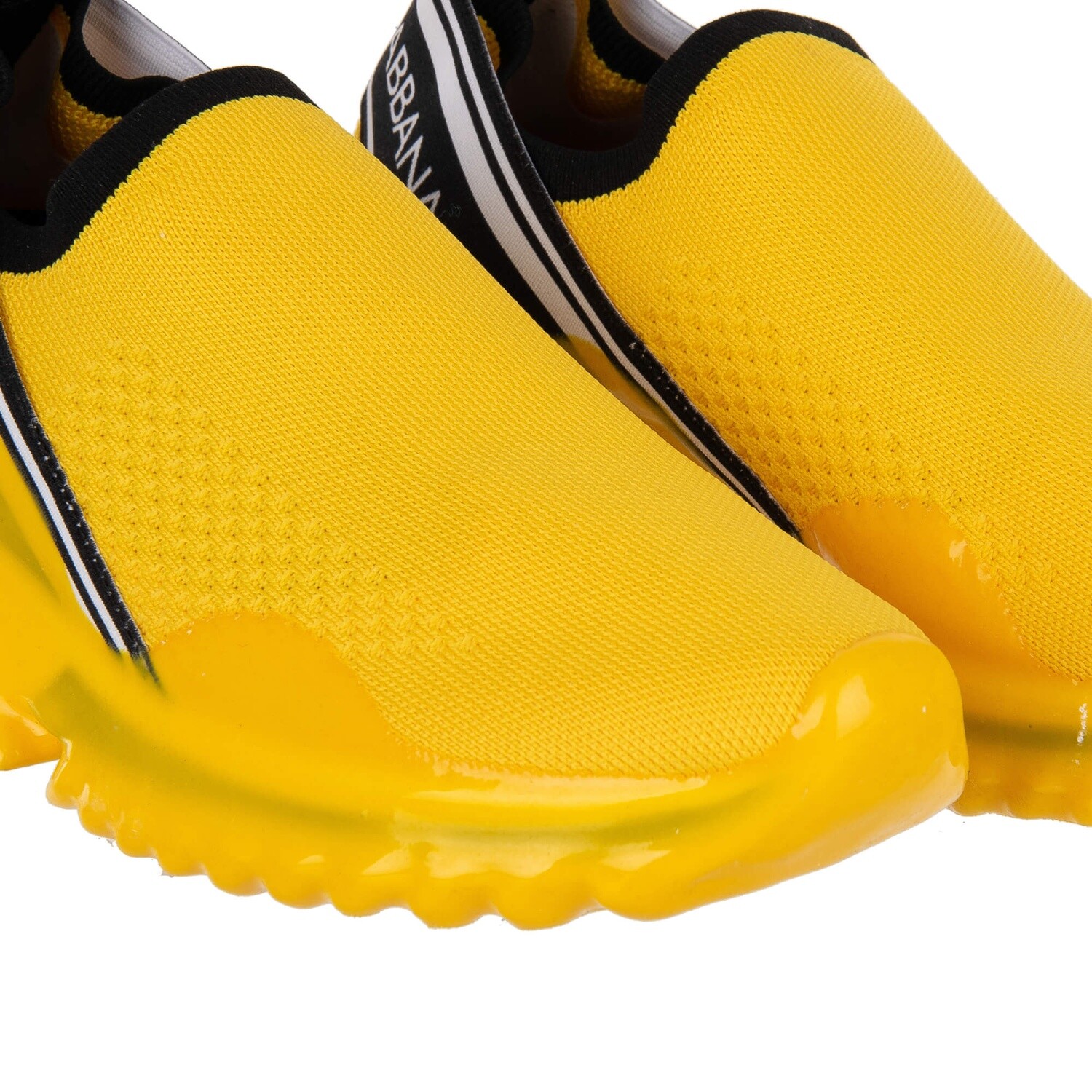 Pre-owned Dolce & Gabbana Slip-on Sneaker Shoes Sorrento Logo Stripes Yellow Black 09399