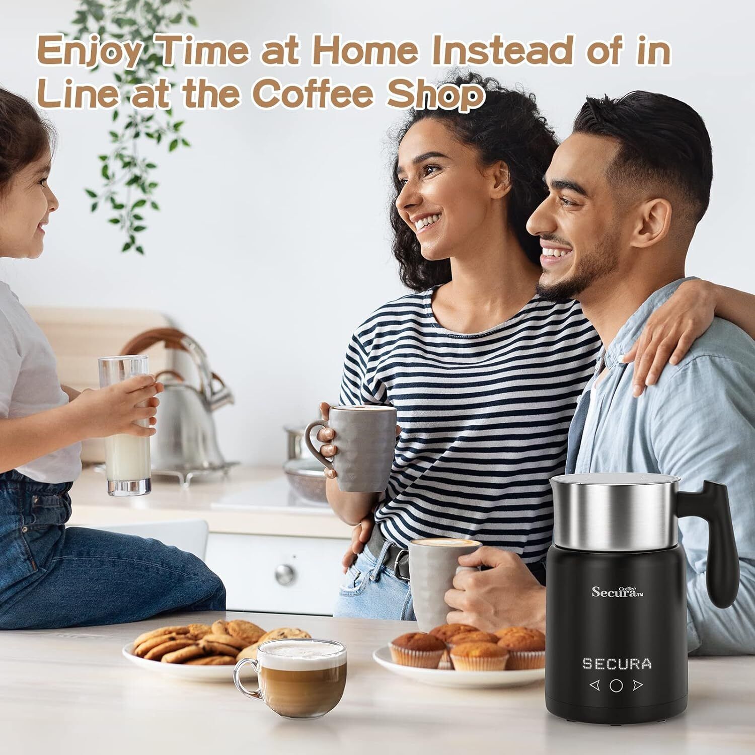 Milk Frother, 5-IN-1 Electric Milk Steamer Detachable Stainless Steel Jug Automa