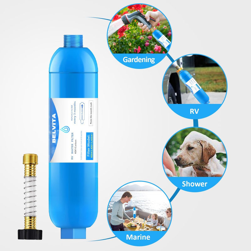 RV Inline Water Filter with Flexible Hose Protector,Dedicated for RVs and Marine