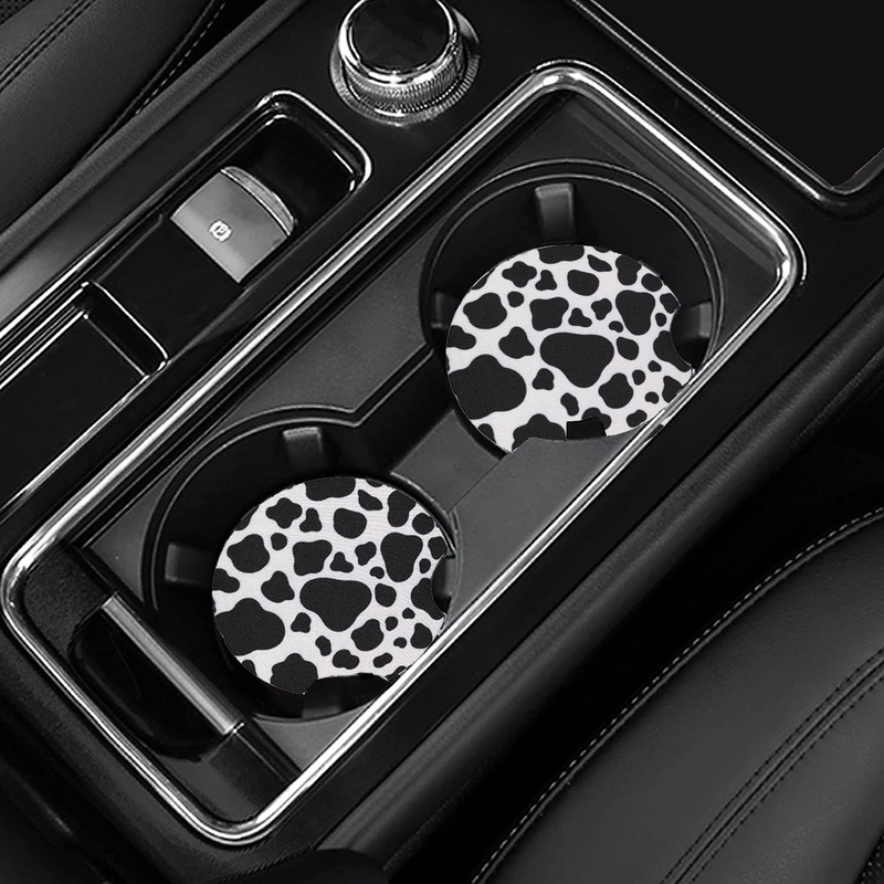 4 Pack Car Coasters, 2.75Inch Cow Print Car Cup Holder Coasters for Cars, Neopre