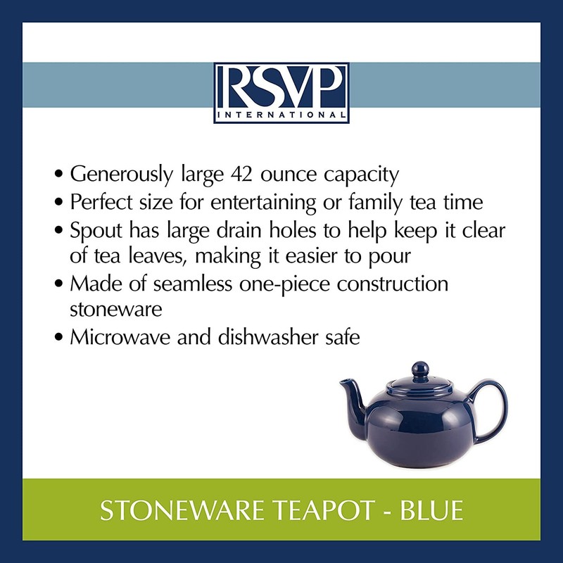 RSVP Large Stoneware 6-Cup Teapot Microwave & Dishwasher Safe (FREE SHIPPING)