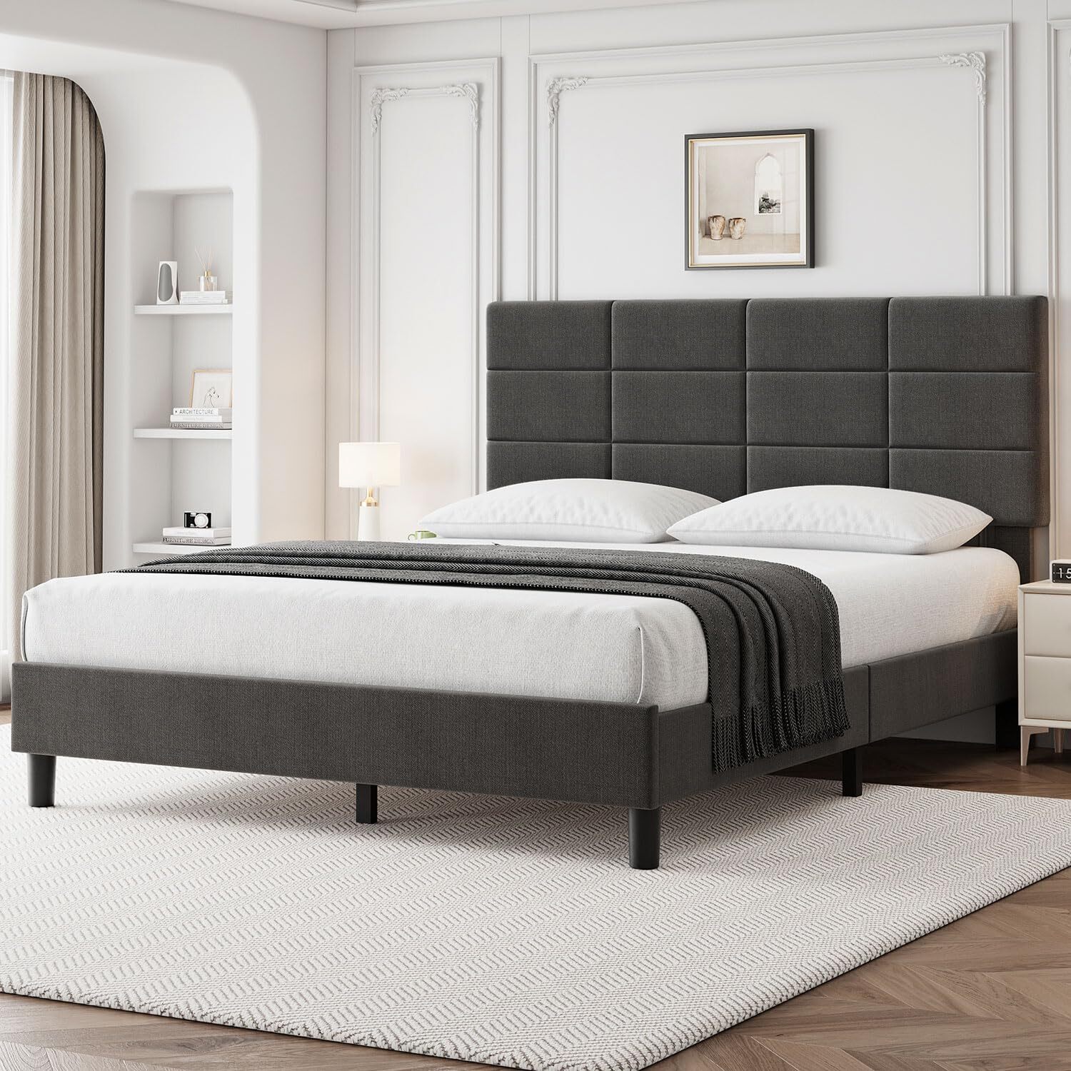 Twin Full Queen King Size Bed Frame Adjustable Upholstered Platform Headboard