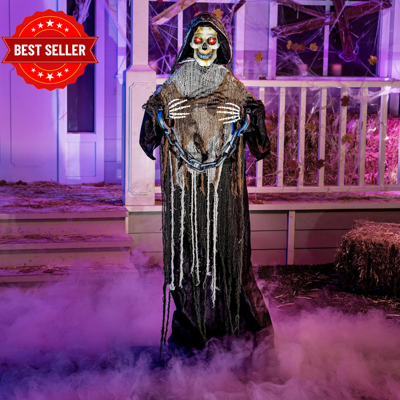 67" Halloween Decorations Outdoor Life Size Animatronics Grim Reaper with Chain,