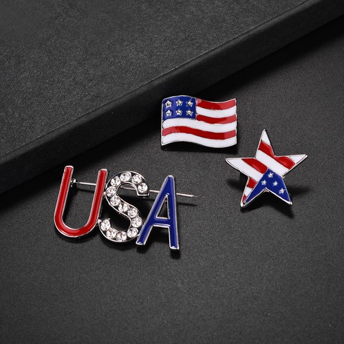 Lux Accessories Silver Tone USA Star Flag Crystal Rhinestone Set of 3 Pins