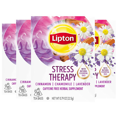 Lipton Stress Therapy Herbal Supplement Tea Bags 15 Count, Box of 4 