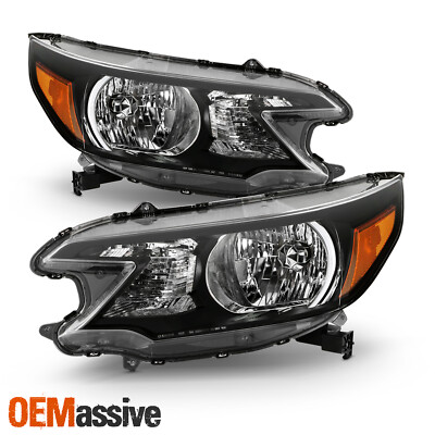 For 2012 2013 2014 Honda CR-V [Halogen Type] Black Headlights Pair Left + Right