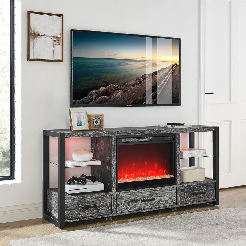 Farmhouse Fireplace TV Stand, Entertainment Center with 24 I
