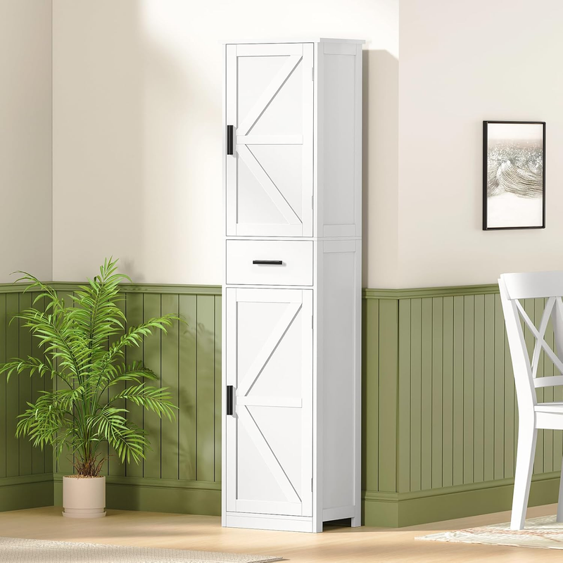 Bathroom Storage Cabinet with 2 Doors & 1 Drawer, Tall Bathroom Cabinet with 6 S
