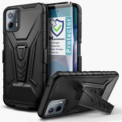 For Motorola Moto G 5G 2023 Phone Case Holster Belt Clip Cover w/ Tempered Glass