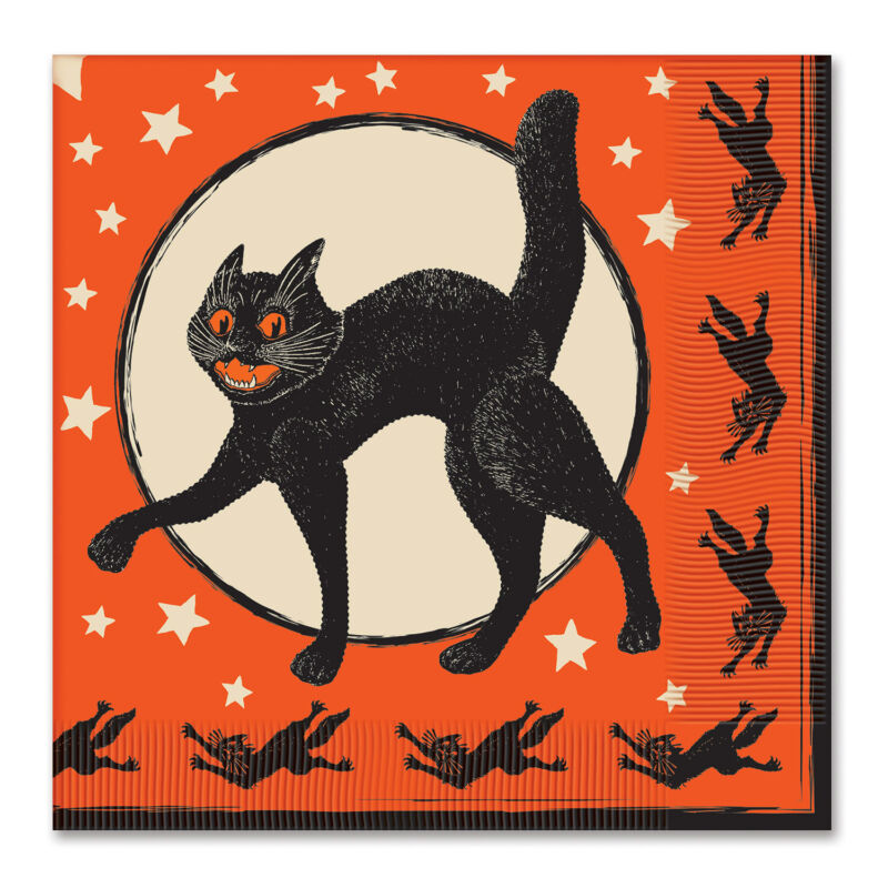 HALLOWEEN Party Luncheon Napkins Vintage SCRATCH CAT & MOON Beistle Reproduction