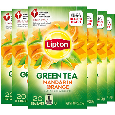 20 Counts Lipton Green Tea Bags Mandarin Orange Flavored Other Flavors 6 Pack