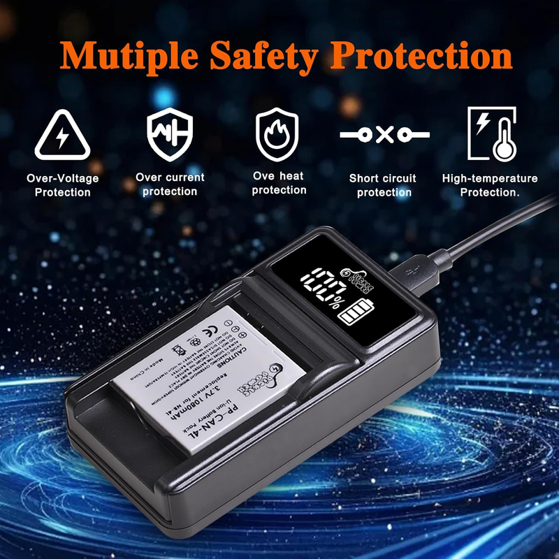 NB-4L Battery and LED Display Charger for Canon PowerShot ELPH 100 300 330 310 H