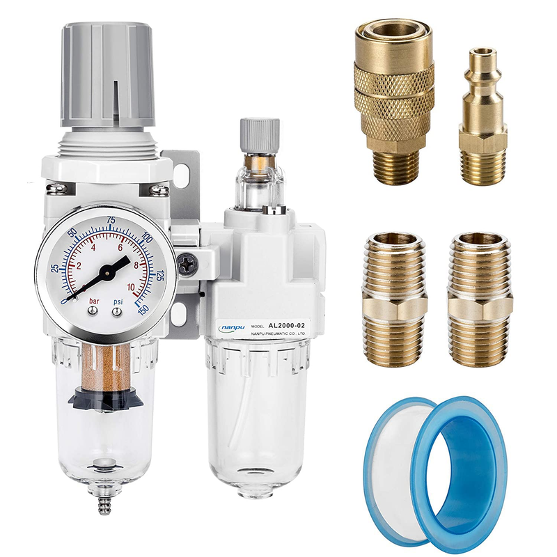 1/4" NPT Compressed Air Filter Regulator Lubricator Combo, Water/Oil Separator