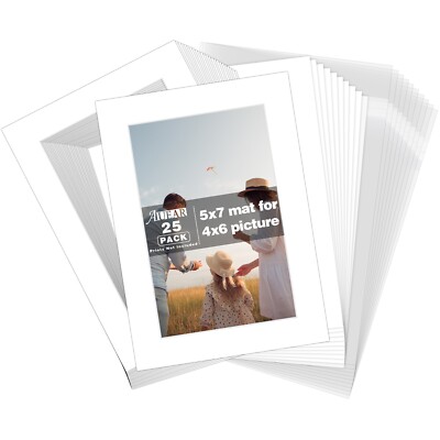 25 Pack Pre-Cut Picture Mats for Photos/Prints Backingboard + Clear Bag