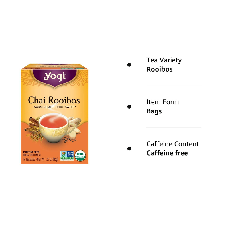 Tea Chai Rooibos Tea - 16 Tea Bags per Pack 4 Packs - Spiced Rooibos