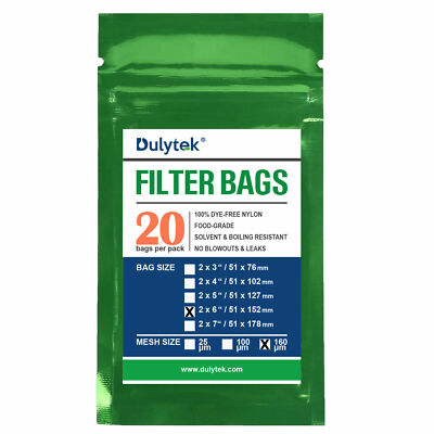 Dulytek Premium Nylon 20 Pcs Filter Bags, 2'' x 6'' - 51x152mm - 160 Micron Mesh