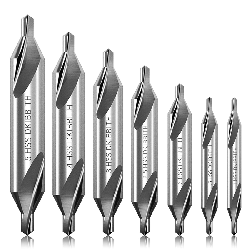 7 Pieces Center Drill Bits Set, M2 High Speed Steel 60-Degree Angle Center Drill