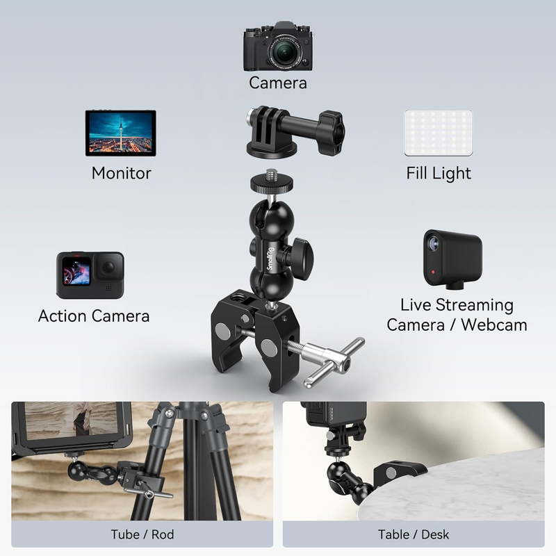 Cool Ballhead Arm Super Camera Clamp Mount Double Ball Adapter, Fence Desk Table