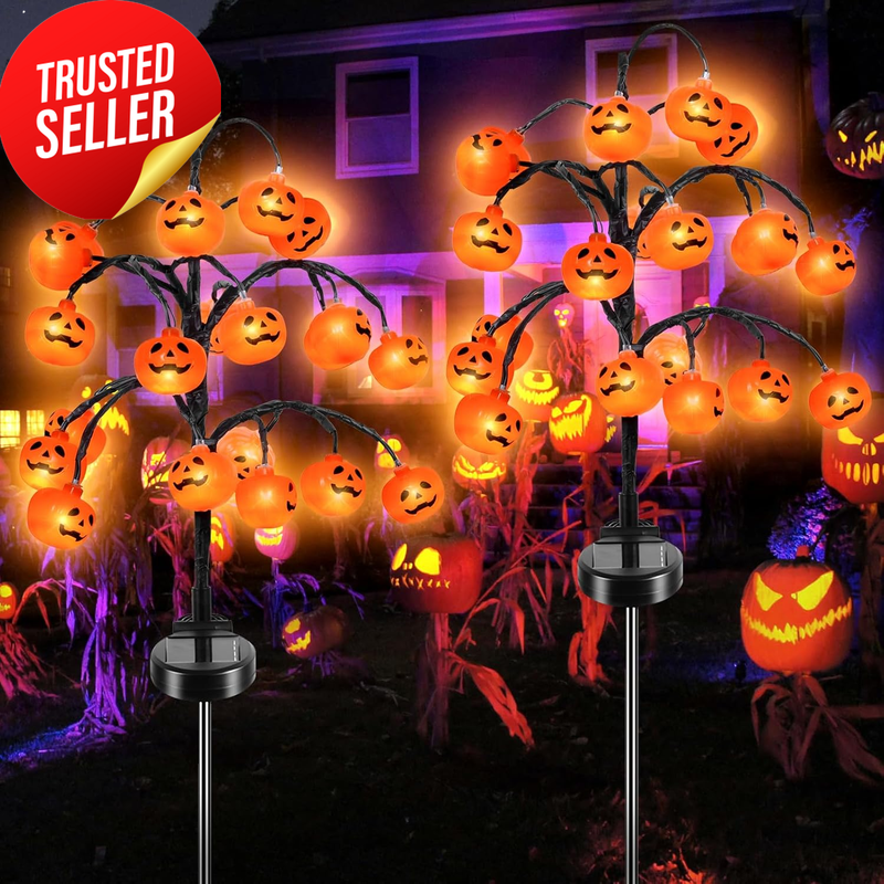 Halloween Solar Pumpkin Light Decoration 2Pack 40LED Outdoor Yard