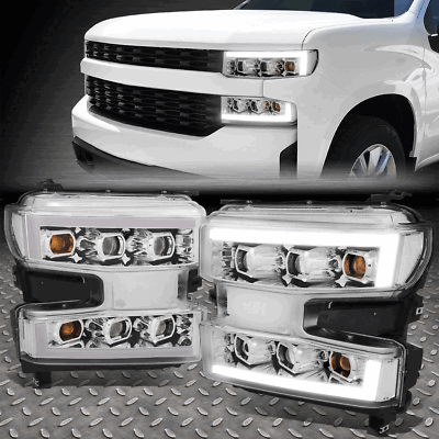 [LED DRL] ДЛЯ ЧЕТЫРЕХЪЯДЕРНЫХ ПРОЕКТОРНЫХ ФАР CHEVY SILVERADO 1500 19-24 ХРОМ/ПРОЗРАЧНЫЙ