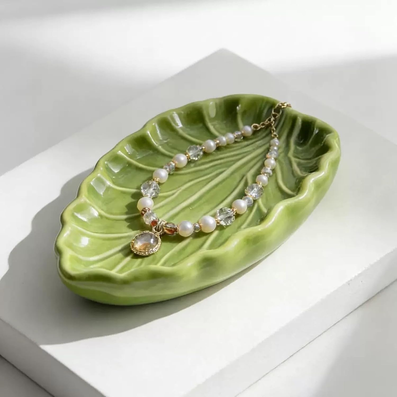 Ceramic Jewellry Tray, 15 Cm X 10 Cm Decorative Ring Dish, Cabbage Leaf Trinket