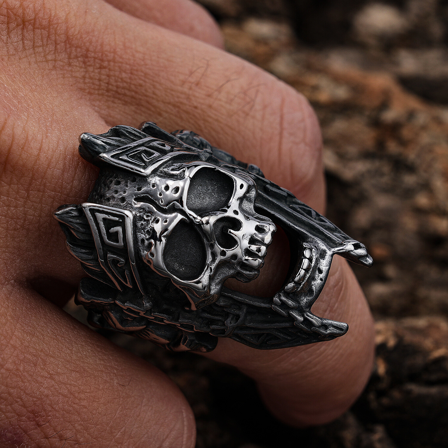 Gothic Shouting Kingdom Cable Skull Ring Stainless Steel