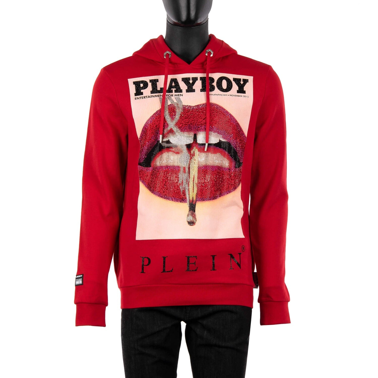 Pre-owned Philipp Plein X Playboy Lips Printed Hoodie Sweater With Crystals Red 08356