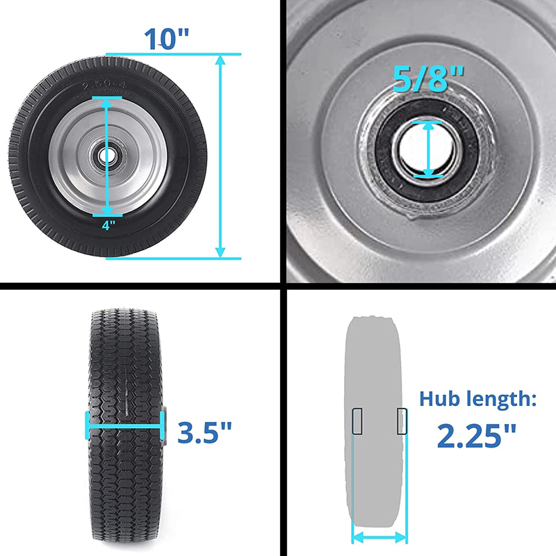 2 Pack Tire Wheels 4.10/3.50-4 Solid 10&rdquo; PU Run Flat Free Tubeless