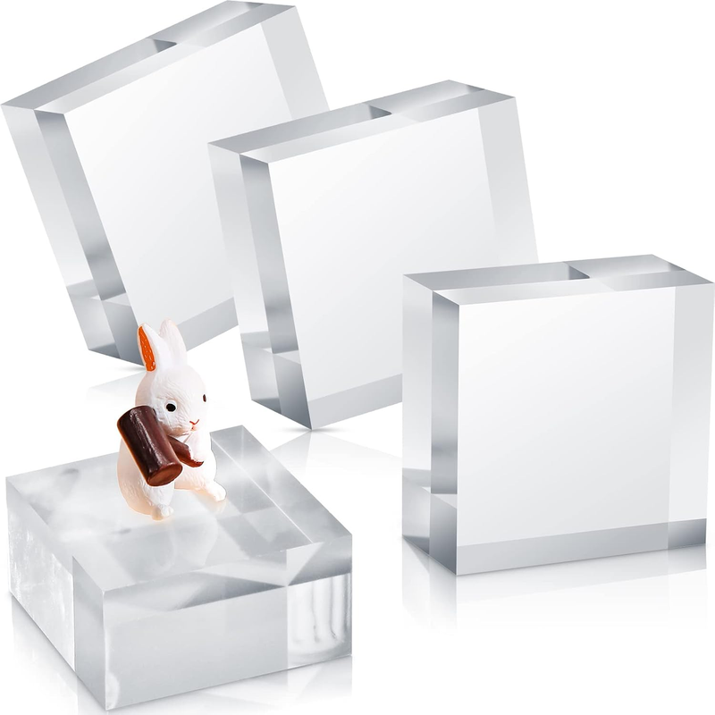 4 Pieces Acrylic Square Display Block 2 X 1 Inches Clear Polished Cube Jewelry S