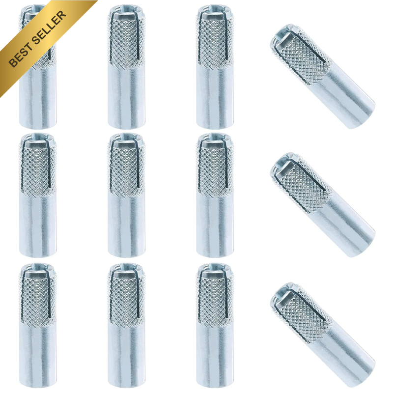 Premium Zinc Plated Carbon Steel Concrete Knurled Drop in Anchors Assortment Kit