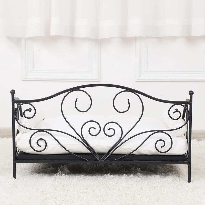 Pet Bed Couch, Dog Bed with Black Metal Frame and Detached White Thick Cushion f