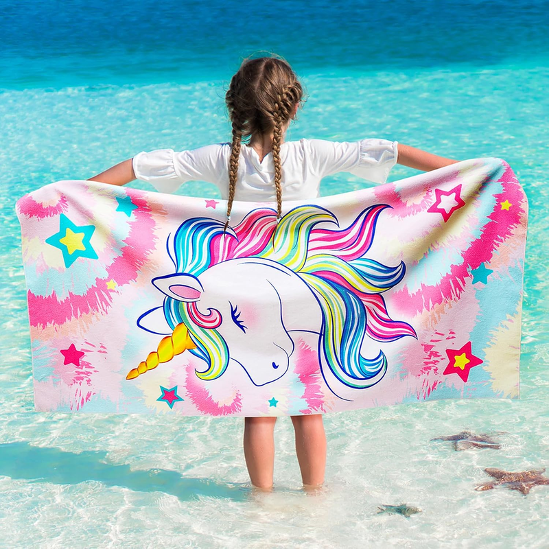 WERNNSAI Unicorn Kids Beach Towel for Girls, Quick Dry Swim Towel