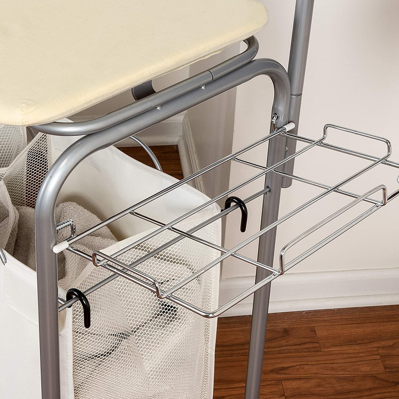 Rolling Laundry Sorter with Ironing Board and Shirt Hanger