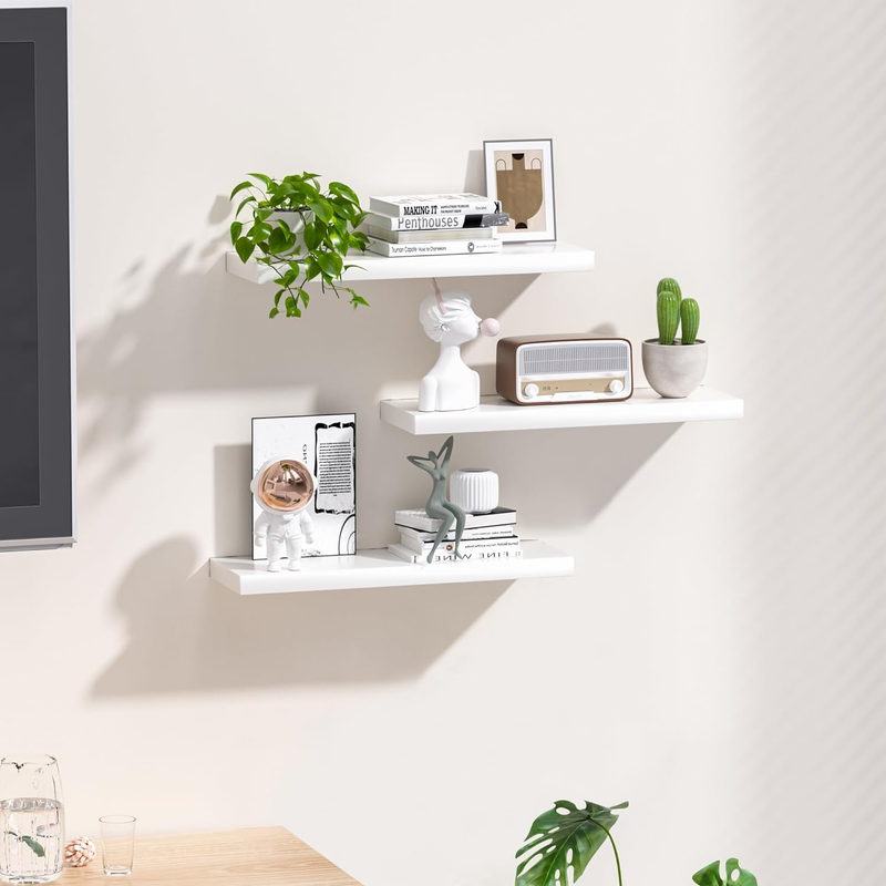 White Floating Shelves for Wall,Invisible Wall Mounted Shelf Set of 3,White Shel