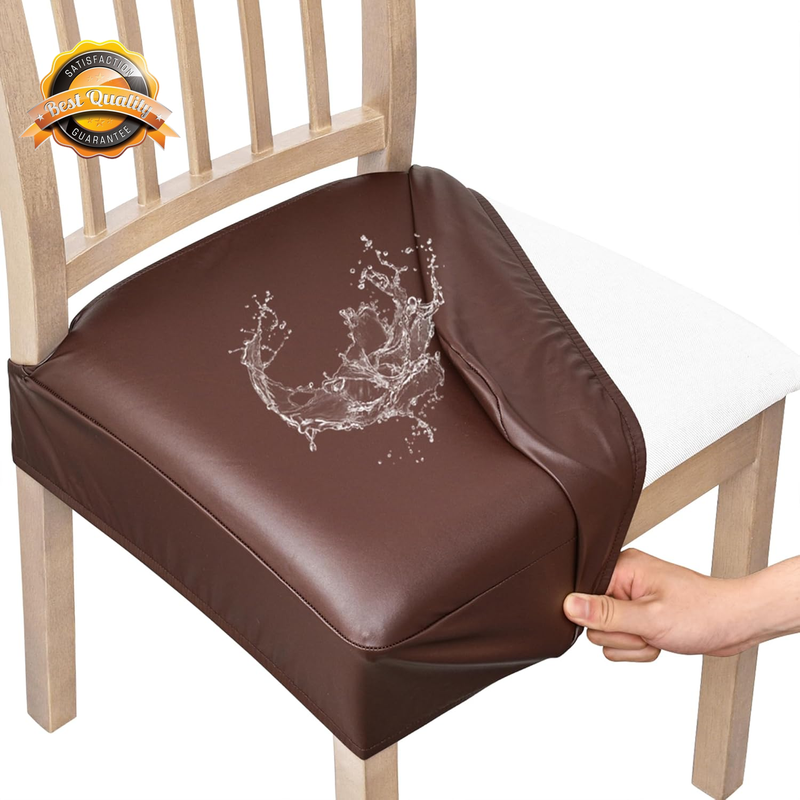 Waterproof Pu Leather Seat Covers for Dining Room Chairs Set of 4, Stretch Fit R