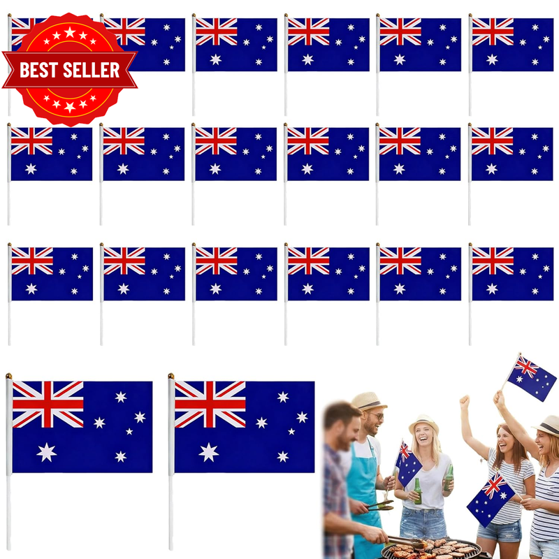 20PCS Australia Stick Flag, Australian Flag,14Cm X 21Cm, Durable and Weather-Res