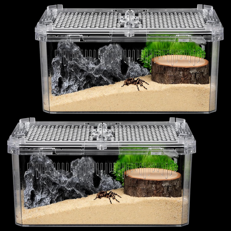 2 Pack Reptile Terrarium Tank, High-Transparency PET Enclosure with Magnetic Doo