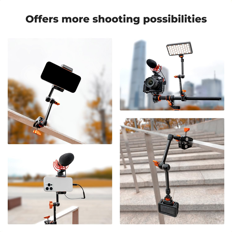 11" Magic Arm with Super Clamp, Camera Clamp with 1/4" 3/8" Thread Screw, Articu