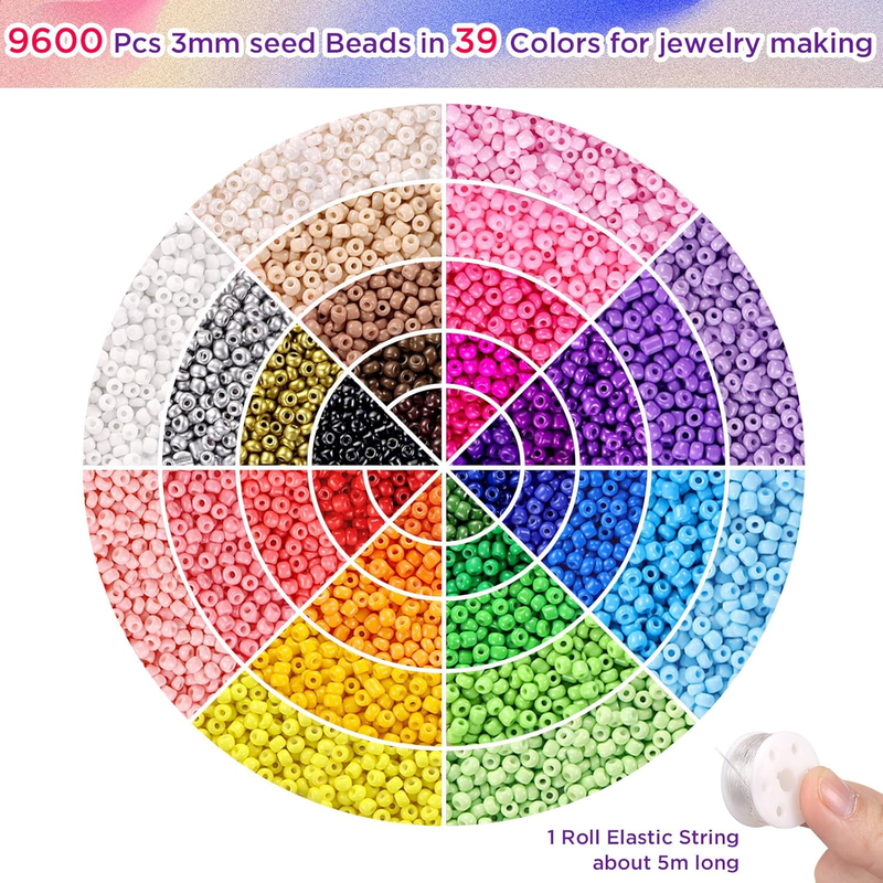 39 Colors 3mm Beads,  9600pcs Glass Seed Beads for Bracelets Making, Friendship
